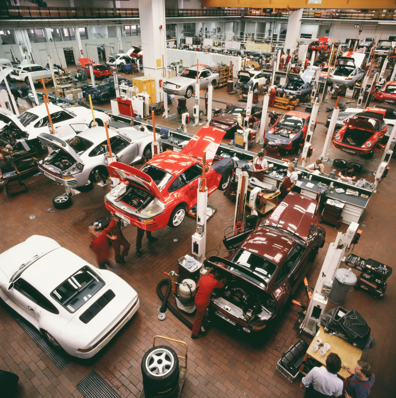 How a 959 was born. Undated photo from the Porsche archives.